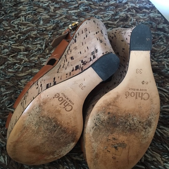 Chloe sling back open toe tan wedges - Picture 4 of 6